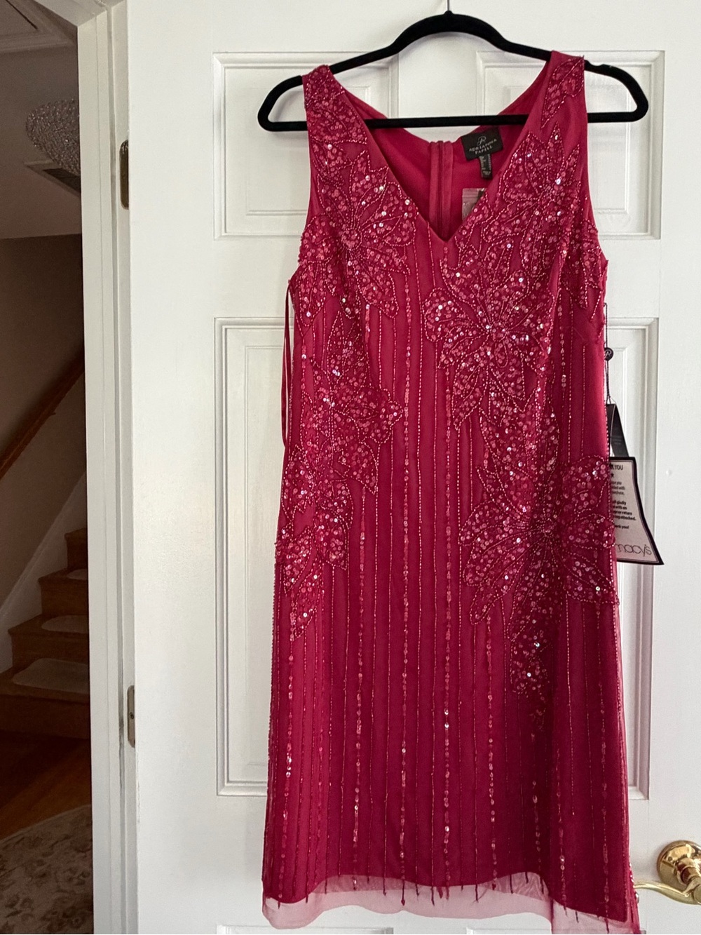 Adrianna Papell Fuchsia Beaded Sleeveless Midi Dress